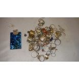 Bag of silver and base metal rings some set with hardstones