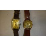 Vintage gents wristwatch in 9 ct gold case with leather strap & Ingersoll Elite