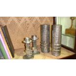 Retro Brutalist cast stainless steel vases and pair of candlesticks Olav Joff of Norway vases 21