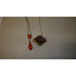 9 ct gold necklace with hardstone pendant,