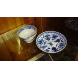 Chinese Kang Zi blue and white tea bowl and dish