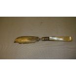 Silver bladed butter knife with mother of pearl handle Birm 1879 Hilliard & Thompson