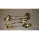 3 silver teaspoons and sugar sifter assorted dates,