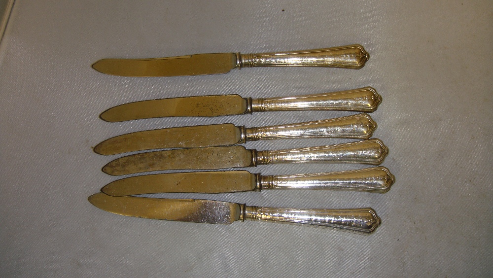 Set of six silver handled butter knives marks rubbed but discernable Sheffield 1905 John Batt