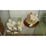 Shelf of Sheep ornaments including 19th century Staffordshire,