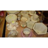 Decorative china glass, basket weave ottoman, knitmaster machine & box of china glass & oddments,