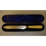 Silver bladed cake slice with ivory handle in presentation case Sheffield 1893 James Deakin & Sons