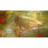 Vintage cloth mounted school map of the world