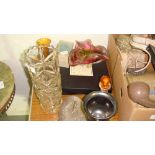 Assorted decorative ware including Bohemia Glass dish, White Cristal Italian decanter, Beswick urn,