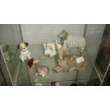 Shelf of Royal Copenhagen and other Factories animal ornaments including Deer, Dog, Rabbit,