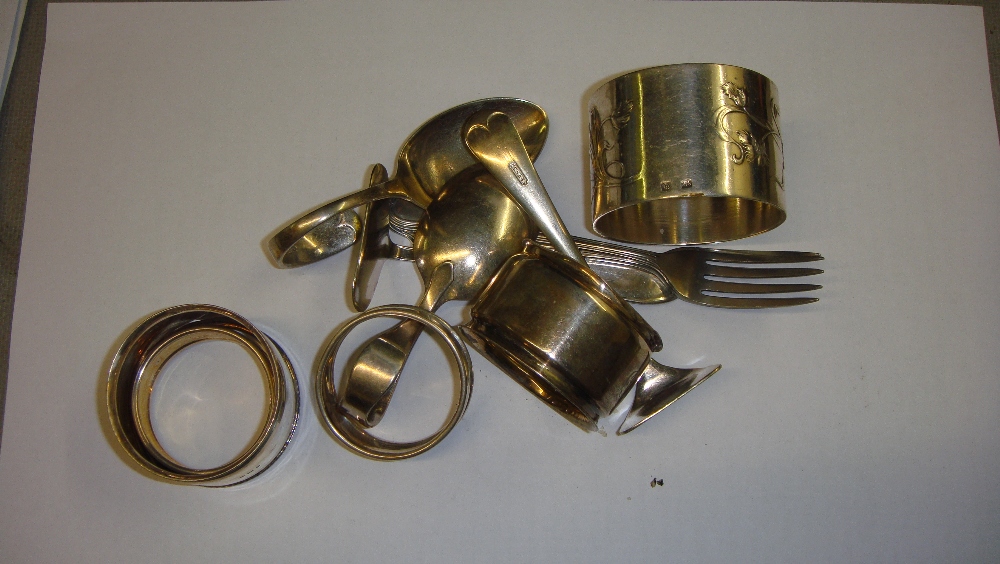 Silver serviette rings different assay offices and makers & dates 60 g & plated flat ware