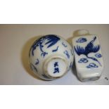 2 x Chinese blue and white snuff bottles