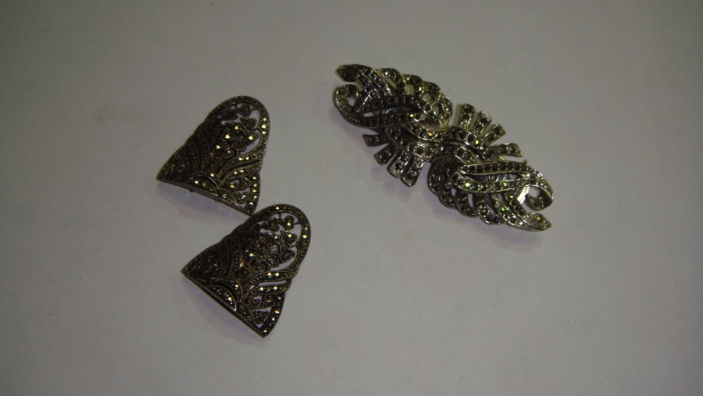 Vintage buckle and brooch set with marcasites