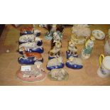 Decorative china : Staffordshire pottery sheep and dog ornaments,