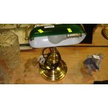 Brass desk lamp with green glass shade