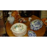 Victorian blue & white china tureen, reproduction Imari cat ornament etc.