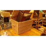 Wicker basket and corner cupboard