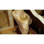 Polished travertine / petrified wood ? sculpture on wooden stand