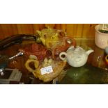 20th century carved Chinese hardstone teapots