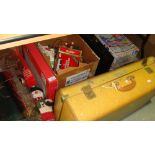 Boxes of Christmas decorations, toys,