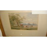 19th century water colours signed by Henry Earp Senior Cattle Resting & Cattle at a Pond F&G 16 cms
