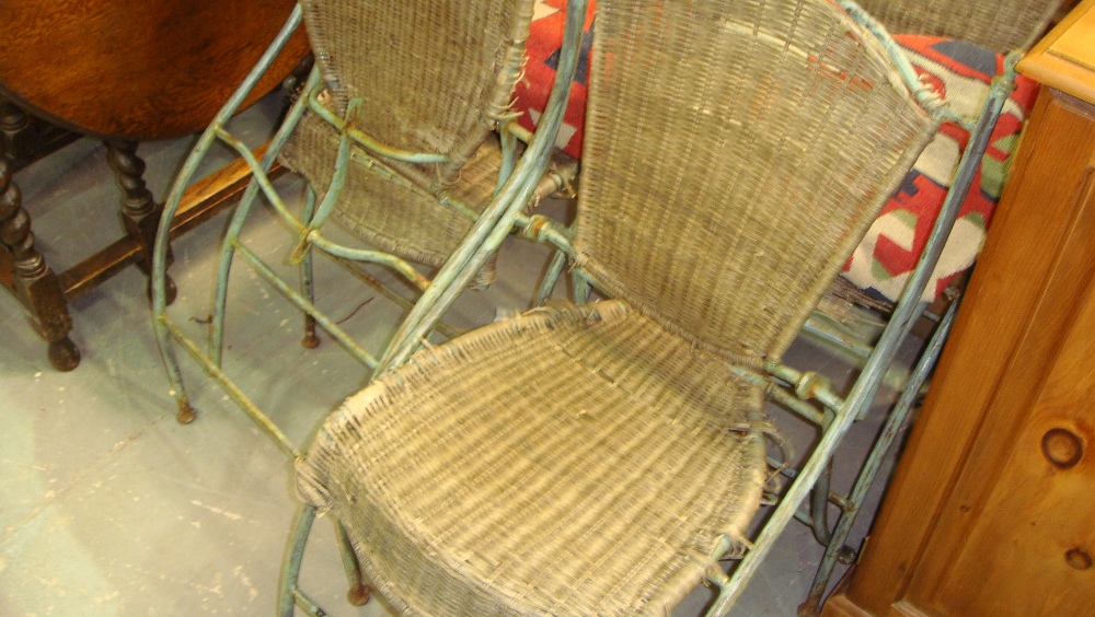 4 x metal and weave work patio chairs