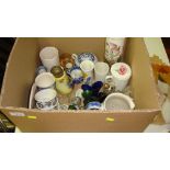 Box of china and glassware, Portmeirion, copper Haws watering can etc.