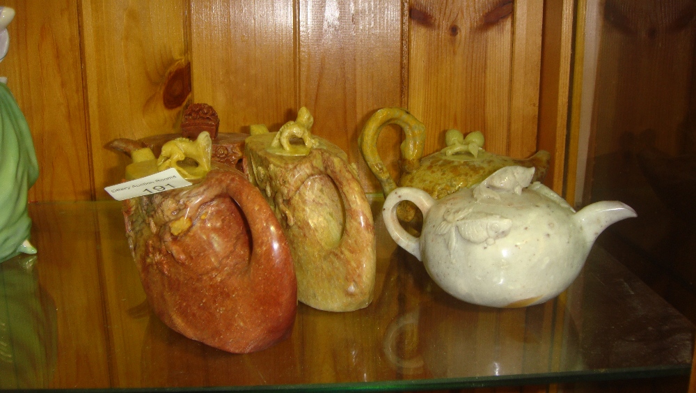 20th century carved Chinese hardstone teapots