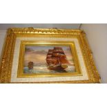 Modern Limoges enamel picture : marine scene by J Betourne 6.5 cms x 9.