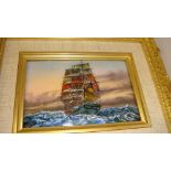 Modern Limoges enamel picture : marine scene by J Betourne 8 cms x 13 cms,