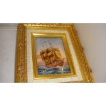 Modern Limoges enamel picture : marine scene by J Betourne 9 cms x 6 cms framed