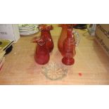 Assorted cranberry glassware