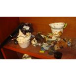 Shelf of ornament including 19th century continental porcelain cup (cracked) and sugar bowl