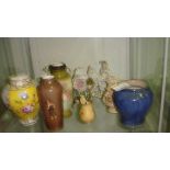 Shelf of assorted pottery,