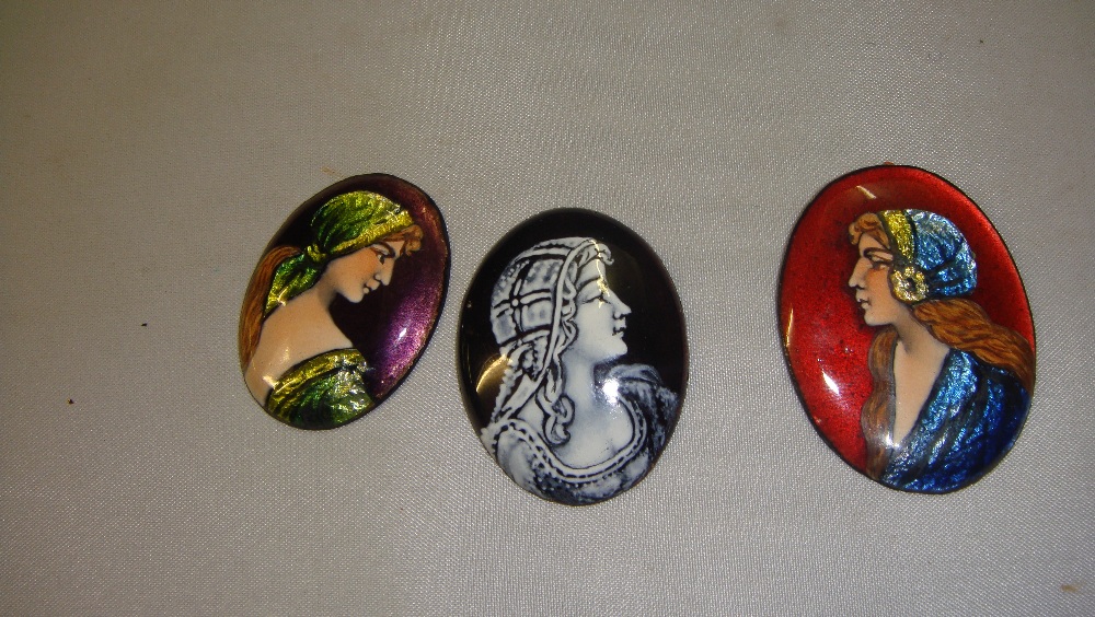 3 x modern Limoges enamels by Paul Buforn : Ladies with Scarves