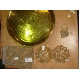 Cut glass ware and brass dish