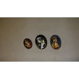 3 x Modern Limoges miniature enamel by Paul Buforn : 2 x Lady with Scarf,