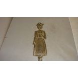 Unusual unmarked white metal plaque modelled as a figure of a lady