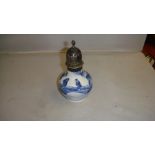 Chinese blue and white Kang Xi vase with later silver lid (damaged and cut down) 13 cms