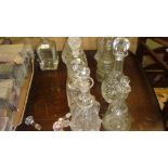 Assorted glass decanters and stoppers