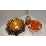 2 x early 20th century Fenton type carnival glass dishes with Peacock,