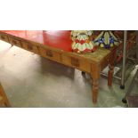 Early 20th century long pine hall / kitchen table 285 cms x 56 cms wide x 65 cms high