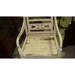 Vintage painted and carved wooden garden table and four side chairs