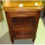 Carved Edwardian stained pine bedside cupboard