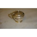 Silver mustard pot with blue glass liner London Jay 47 g