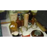 Assorted advertising bottles, oak barometer etc.