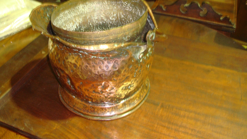 Indian brass jardiniere & copper coal helmet