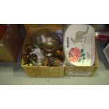 5 x boxes of decorative china copper, kitchenware, christmas ornaments etc.