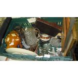 Crate of assorted decorative china and glassware