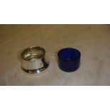 Solid silver table salt with blue plastic liner Birm.